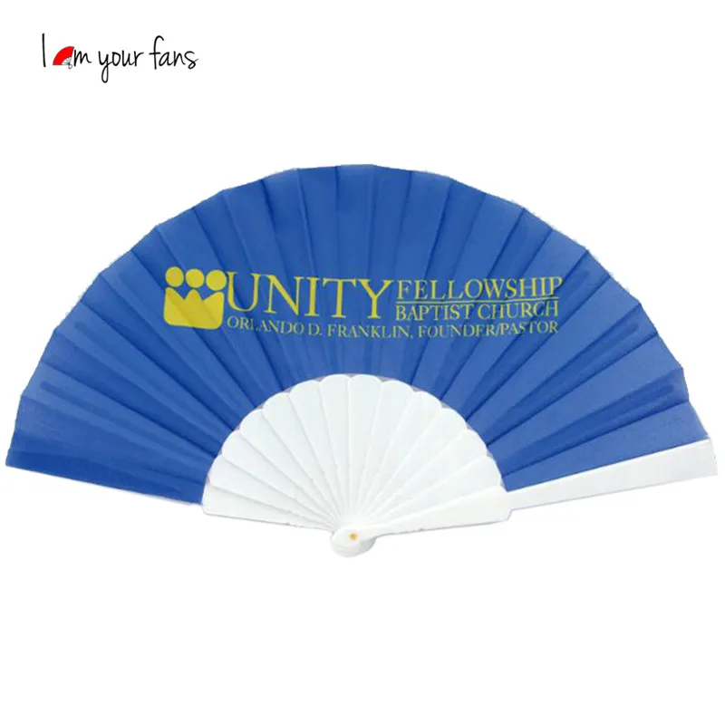 High Quality Custom Folding Plastic Ribs Hand Fan Fabric Plastic Plain Hand Fan