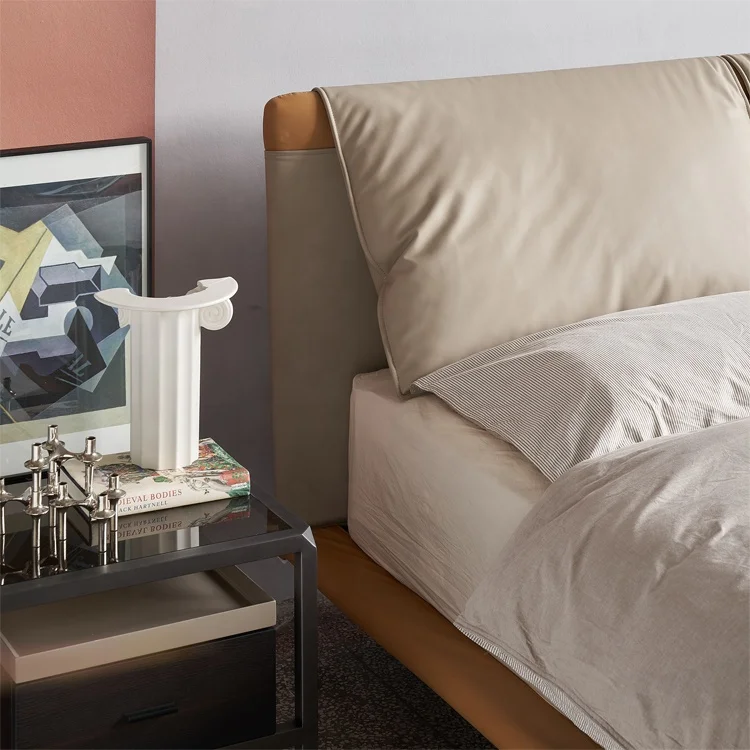 Italy Latest Design Simple Modern Double Leather Bed Designs Queen Bed