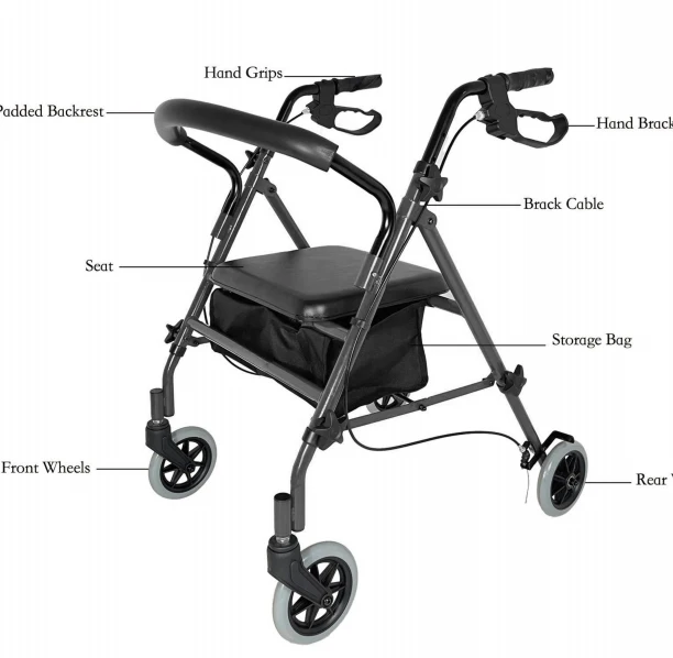 Senior High Quality Aluminium Durable Adjustable Adult Rollator Walker For Elderly