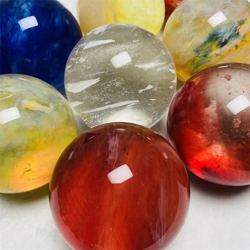 Hot Sale Polished Smelting Stone Ball Red White Blue And Yellow Smelt Quartz Crystal Sphere For Fengshui Decoration