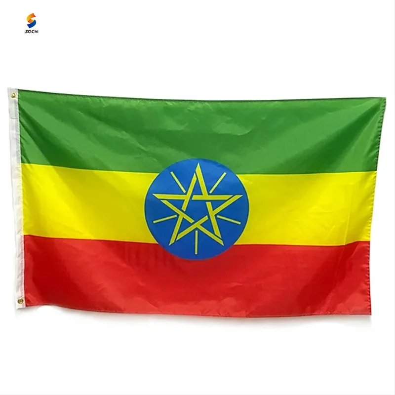 Factory Ethiopia Flag 3x5 Foot Ethiopian Star National Flags Polyester Advertisement Outdoor National flag banner