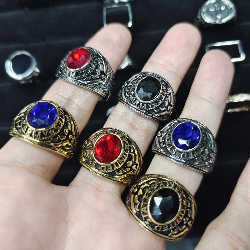 VAF 18K Silver Zircon Smile Stamp Cross Gemstone Glue Drop Ring Stainless Steel Ring For Men Women