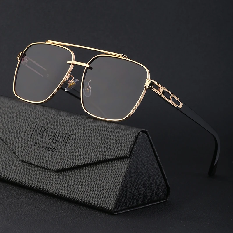 Luxury brand designer oversized double bridge man sunglasses vintage square metal women shades