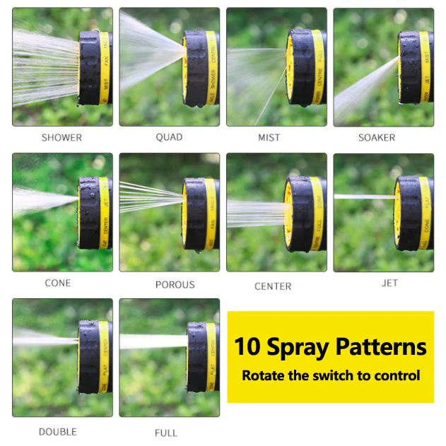 BYCO High Pressure 10 Ways Adjustable Patterns Water Garden Hose Nozzle Sprayer Gun