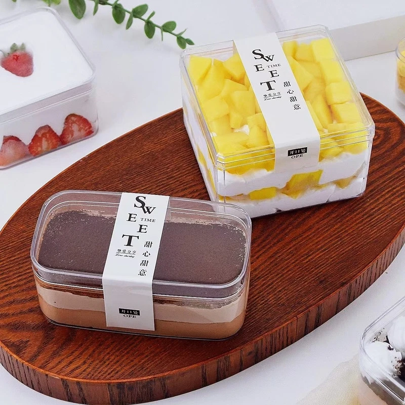 High Quality Square Clear Packaging Oval Transparent PS Plastic Sweet Candy Tiramisu Pastry Container Acrylic Cake Box