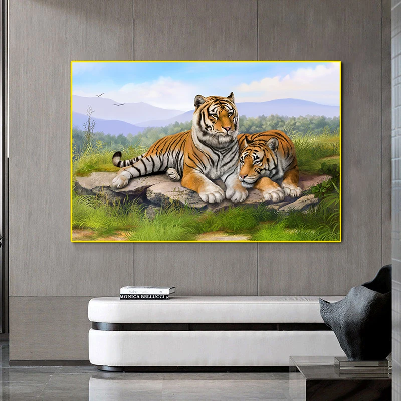 Two Tiger Resting On The Stone Landscape Art Wall Home Office Decor Living Room Luxury Pictures Inspirational Canvas Painting