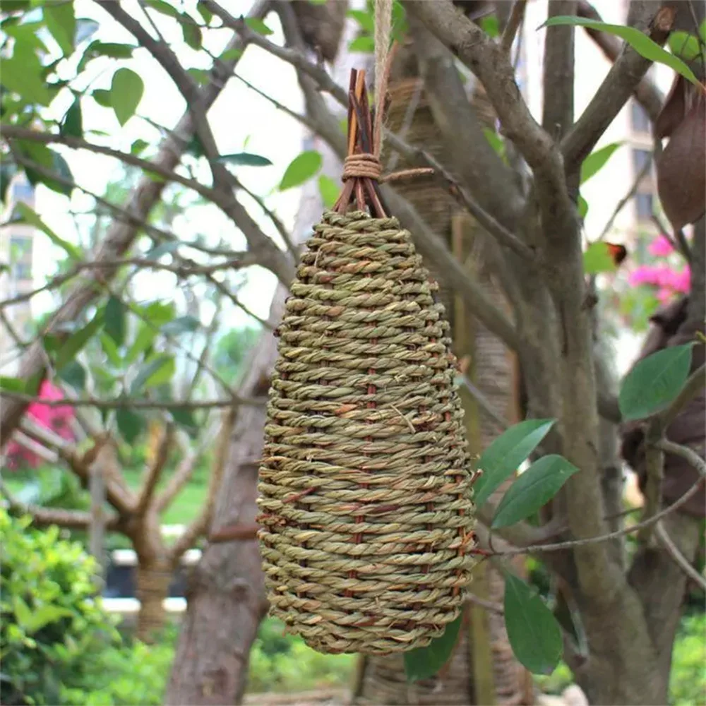 WILDMX Birds Nest Cage Natural Grass Egg Birdhouse Feeder Outdoor Decoration Hanging