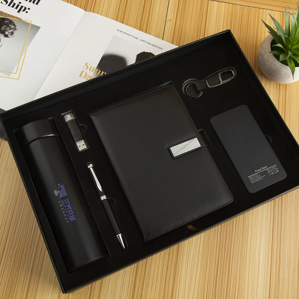 Promotional Gift Sets Advertising 6 in 1 Vacuum Cup Flash Driver Power Bank Pen Gift Set For Women Wedding Favors