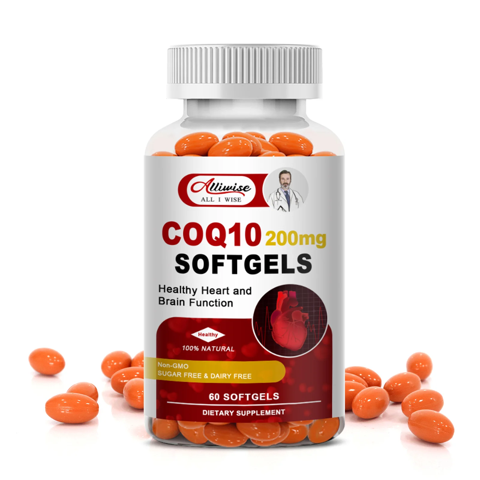 OEM 60pcs Herbal Supplement Soybean Oil Extract COQ10 Softgel Capsule for Healthy Heart and Brain function