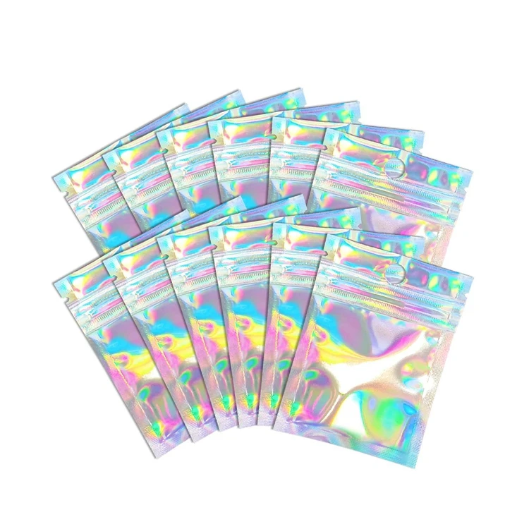 One Side Transparent Holographic Ziplock Packaging Small Zipper Lock Mylar Hologram Bags