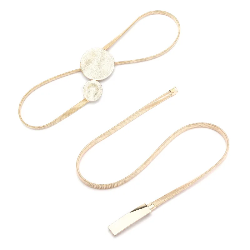 Various Design Rhinestone Gold Metal Flower Metal Elastic Slim Lady Metal Belt In Stock
