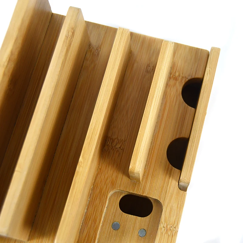 Bamboo And Wood Multi Device Manager Mobile Phone Stand Desktop Table Stand Storage Box
