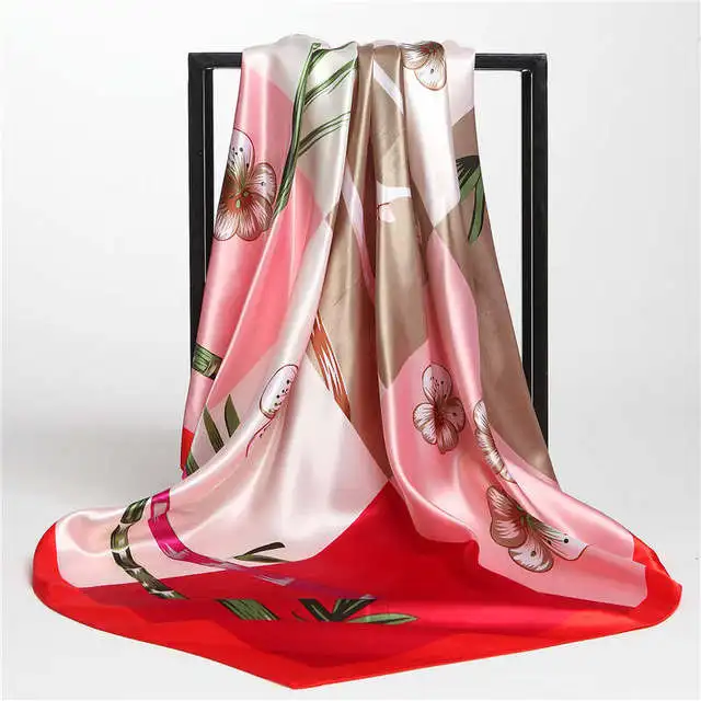 Шелковый шарф для женщин Мода 90*90 см с квадратным носком шарф роскошного фирменного дизайна; Цвет шали женский шарф с атласным хиджаб шарф