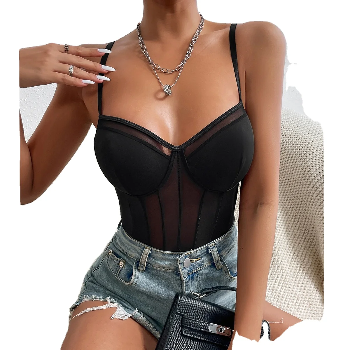 Fashion sexy fishnet bodysuit new  backless halter jumpsuit one piece women clothes
