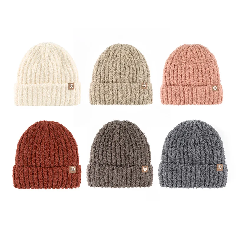 Warm Fleece Lined Thicken plush Knitted Beanie for Kids knit baby hat