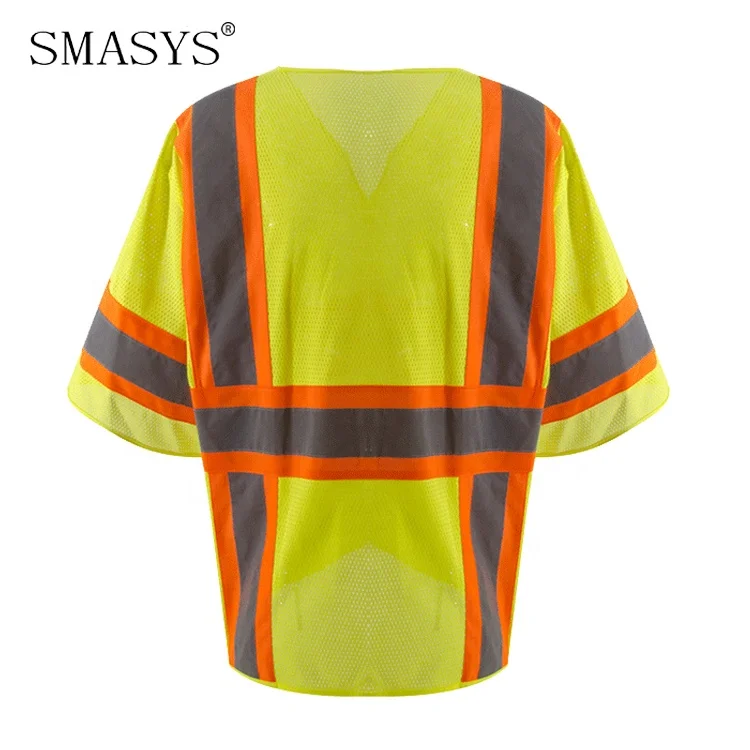 SMASYS Summer Short Sleeve Breathable Safety Orange Reflecting Vest Safety Vests Class 3