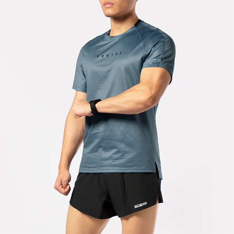 
Wholesale sublimation fabric running gym mens short sleeve shirt clothes 