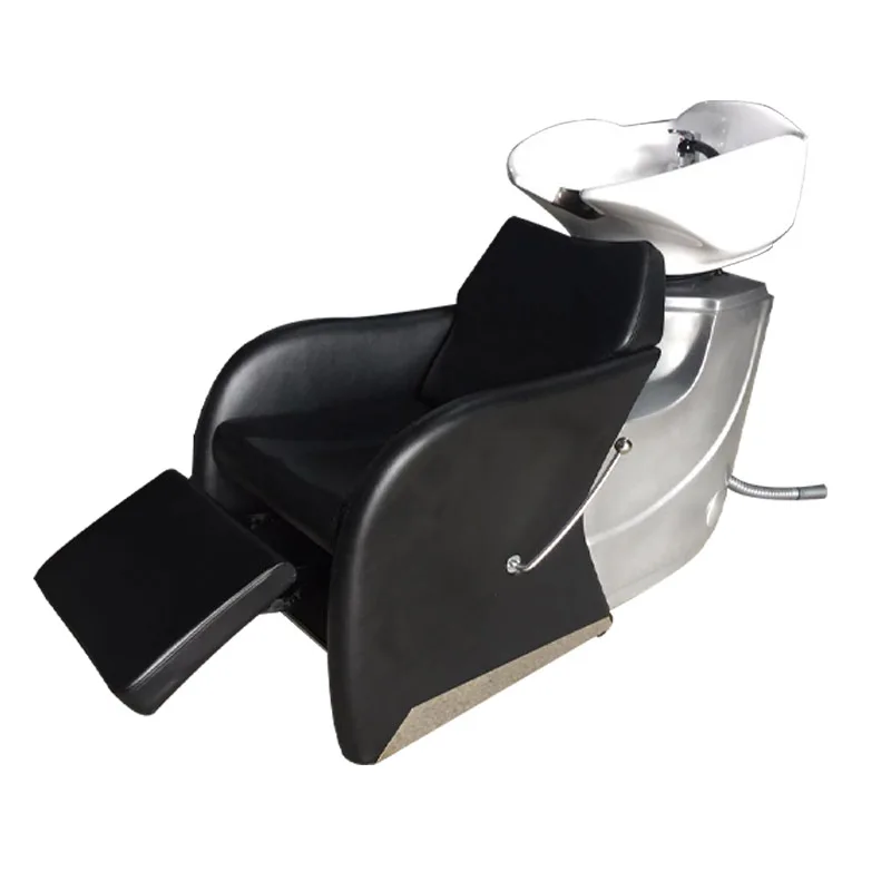 Black Leather Ceramic Basin Stainless Steel Bracket Shampoo Chair Barber Shop Hair Salon Salon Furniture