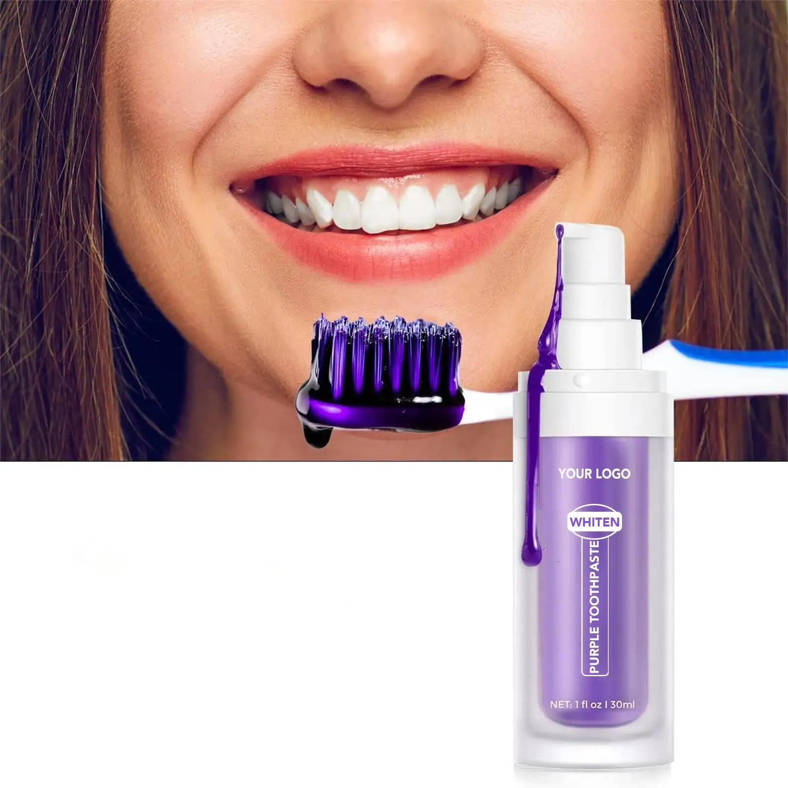 best seller custom logo organic natural v34 purple wholesale private label toothpaste for teeth whitening