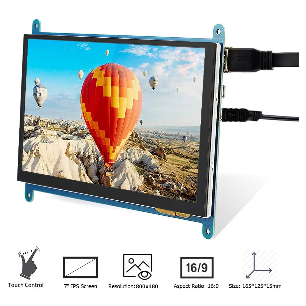 High Quality 7 Inch Touch Screen 800x480 Mini HDMI Monitor TFT LCD Display Compatible with Raspberry Pi 400 4 3B+ 3B Windows PC