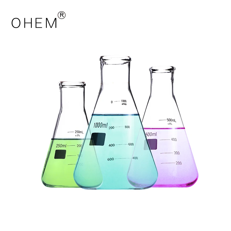 Custom Glass 2000ml Narrow Mouth Conical Flask For Chemistry Laboratory