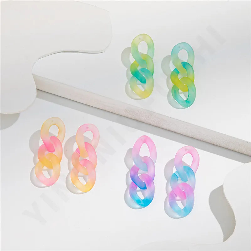 Design Candy Color Plastic Link Chain Big Oval Drop Earrings Cute Multi-layer Oval Acrylic Resin Earrings