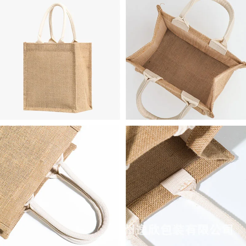 2024 eco friendly strong durable jute tote bags reusable custom logo printed jute shopping bags Natural Burlap Grocery tote bags