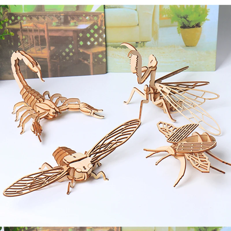 Baby Toy Montessori 3D Puzzle DIY Jigsaw Board Wooden Puzzle Insect Animal Handmade Educational Assembly Toy Gift for Children