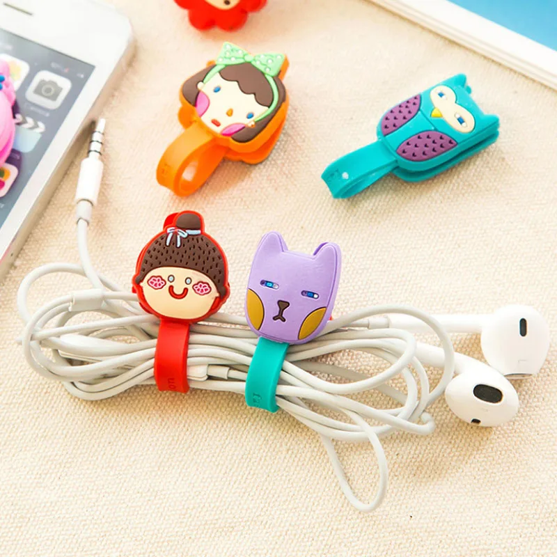 2020 Cartoon Cord Holder Cable Winder Silicone Headphone Cable Winder Organizer Earphone Clips