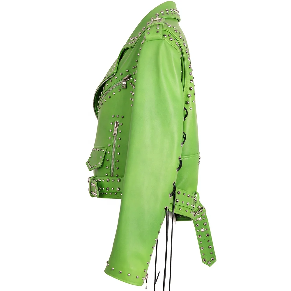 Genuine leather ladies jackets leather jacket biker ladies leather studded jacket