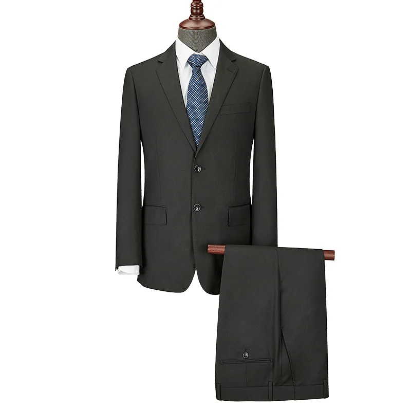 Formal Slim Fit Business Suit 2 Piece  Black Wool Fabric For Suit Men
