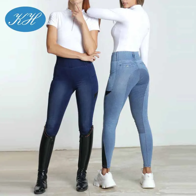 Custom Good Stretchy Denim Fabric Equestrian Denim Riding Leggings Jeans Leggings