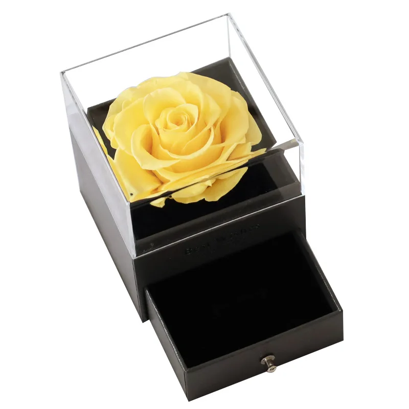 Eternal Red Rose Jewelry Gift Box Preserved Real Rose Flowers With  Acrylic Jewelry Box Rose Box Gift for Valentine Birthday