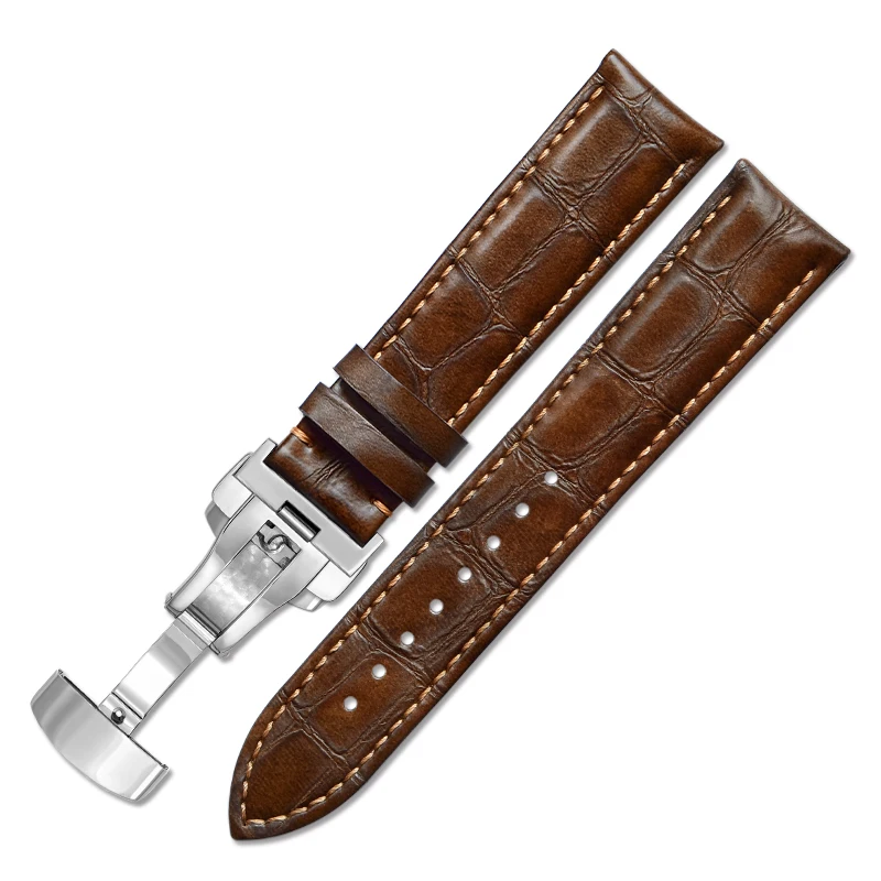 
Luxury High Quality Special Deloyment butterfly buckle Clasp 316L SS Folding Buckle genuine leather watch bands 