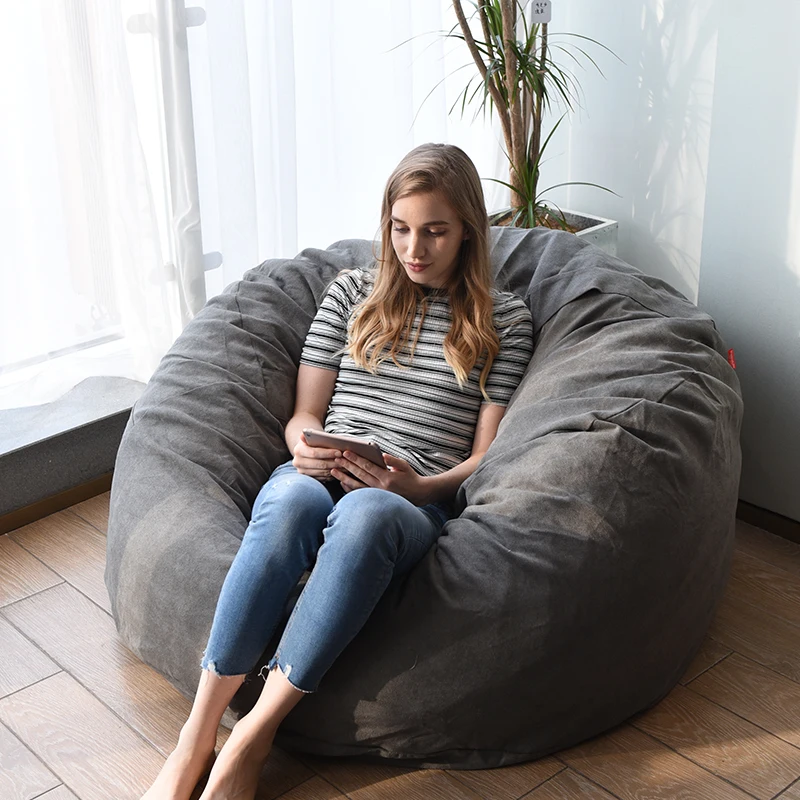 YUNJIN Large Size Beanbag Sofa Furniture Living Room Chairs Leisure Style Velvet Giant Seat Bean Bag Dark Grey XXL