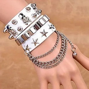 Hot Selling Punk Street Dance Bracelet Personalized Wide Belt Skull Rivet Handsome Bracelet Set