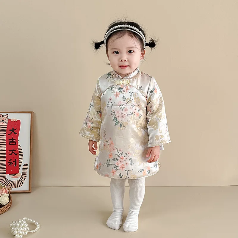 New arrival girls winter cheongsam baby Chinese Qipao Outfits warm thickened traditional dress