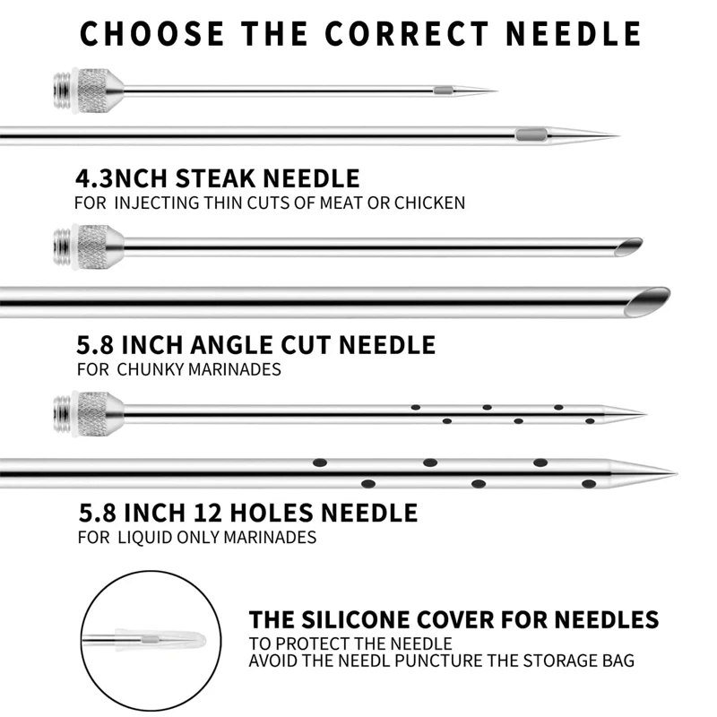 2 oz BBQ Meat Injector Syringe Seasoning Marinade Injector with 3Needles Kitchen 304 Stainless Steel Turkey Baster Meat Injector
