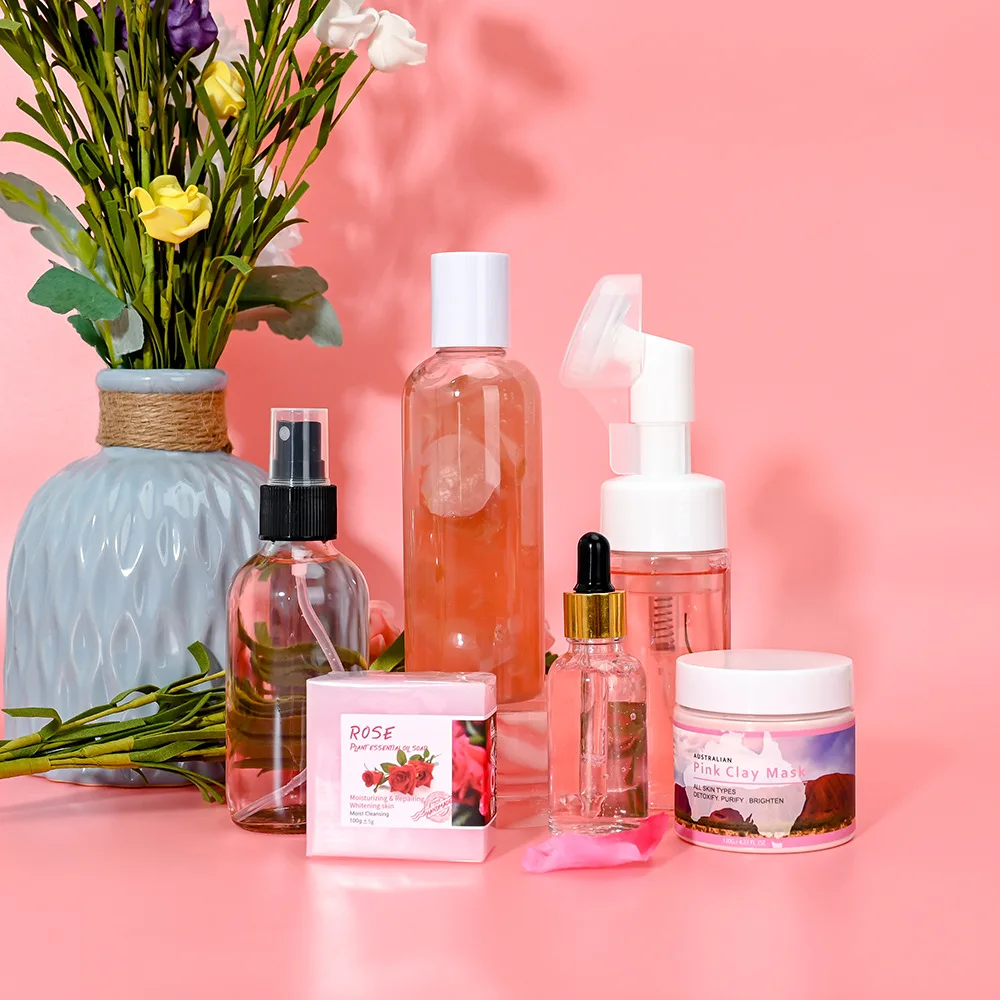 Custom Logo Whitening And Moisturizing Skin Care Set Natural Organic Rose Extract Vegan Skin Care Set