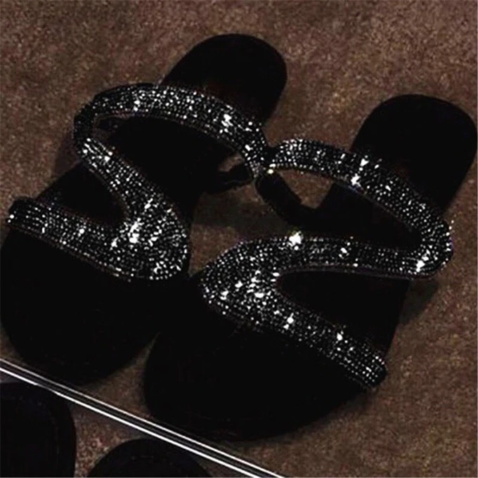 Fashion shining diamond flat slippers for women rhinestone slippers