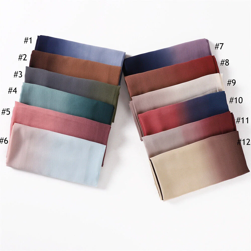 Fashion Gradient Color Scarf Long Muslim Shawls Hijab Turban Head Wrap Islamic Summer Thin Headwear Female Accessories