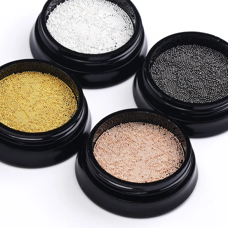 New 6 Grids/Box 4 Colors 0.4/0.6/0.8/1mm 3D Metal Round Nail Art Beads Mixed Jewelry Small Caviar Beads Nail Art Accessories