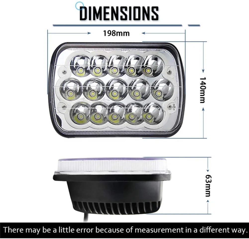 5X7 inch LED truck light, Amber Yellow Halo Angel Eyes Sealed Beam Hi/Lo H6054 H5054 H6014 7x6 5x7 inch Square LED Headlights
