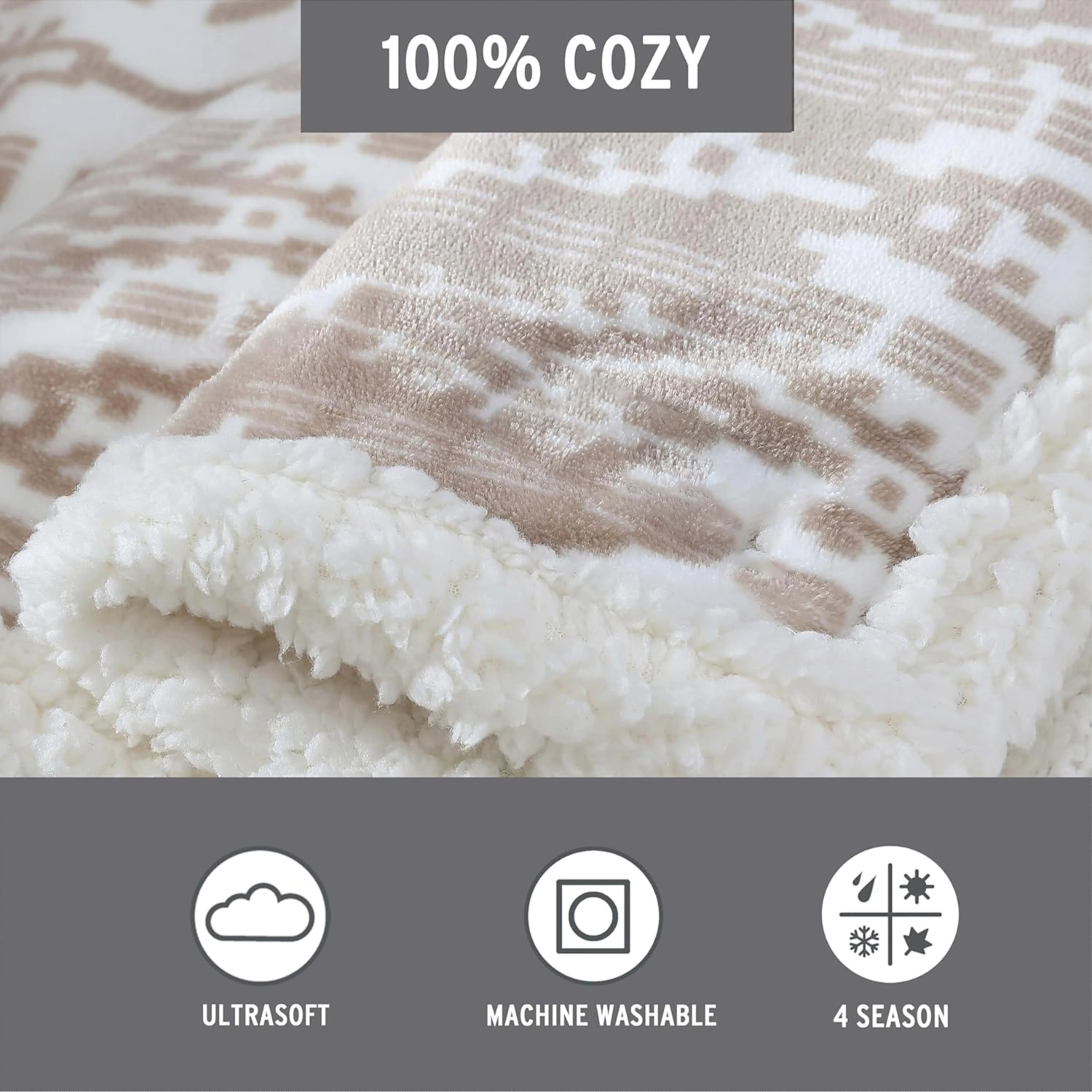 Vintage Geometric Print Sherpa Fleece Blanket for Couch Sofa Bed Soft Cozy Warm Customized Throw Blanket San Juan Oyster