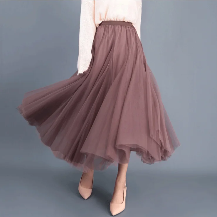 Fashion high waist mesh autumn and winter skirt flowing fairy yarn large length skirt