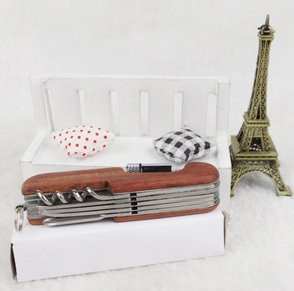 Wood Swiss Pocket Knife Multi Tool 11 Functions LED Light