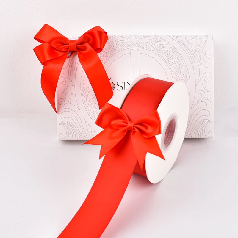 Double Faced Gift Ribbon Bow 3-100mm 100 Yards Ribbon Roll Red Satin Ribbon For Bows