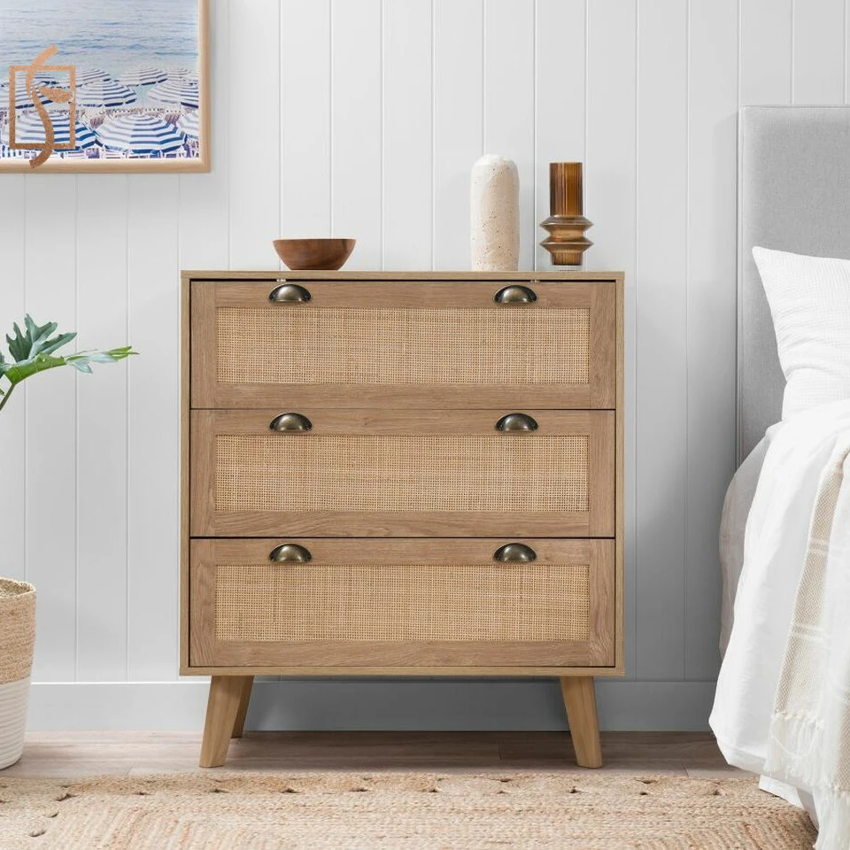 New Design Rattan Slide Door Wood Wooden TV Stand Table For Living Room