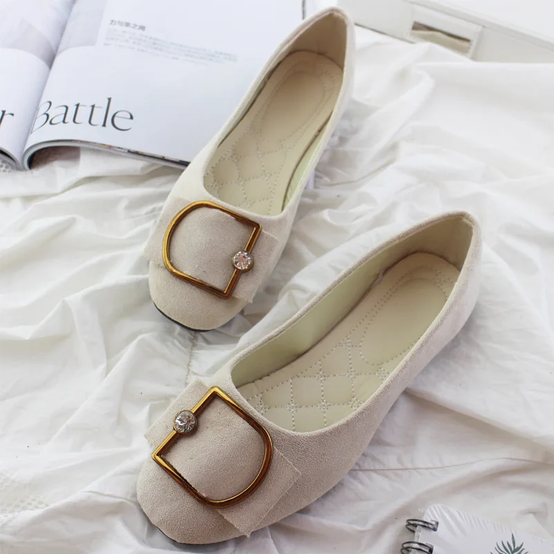 Spring Slip On Women Flats Shoes Candy Color Female Loafers Large Size Shoes Woman style rhinestone buckle square toe Ballet
