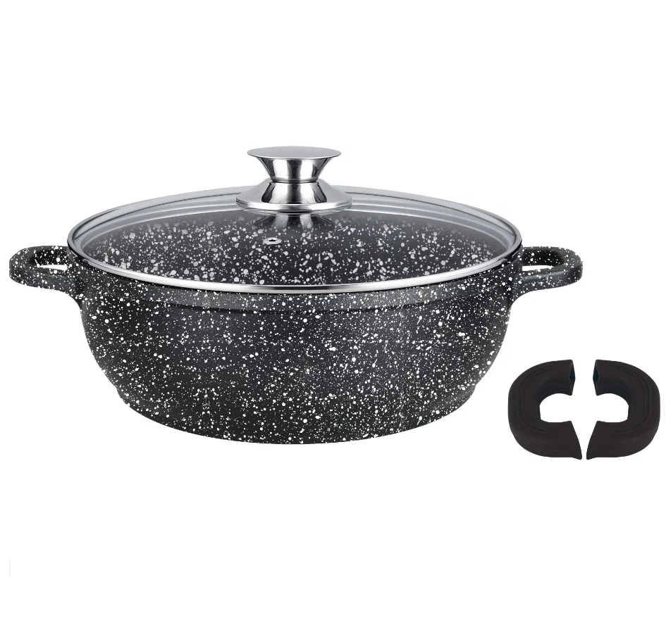 32cm cast aluminum shallow pot with ceramic marble coating